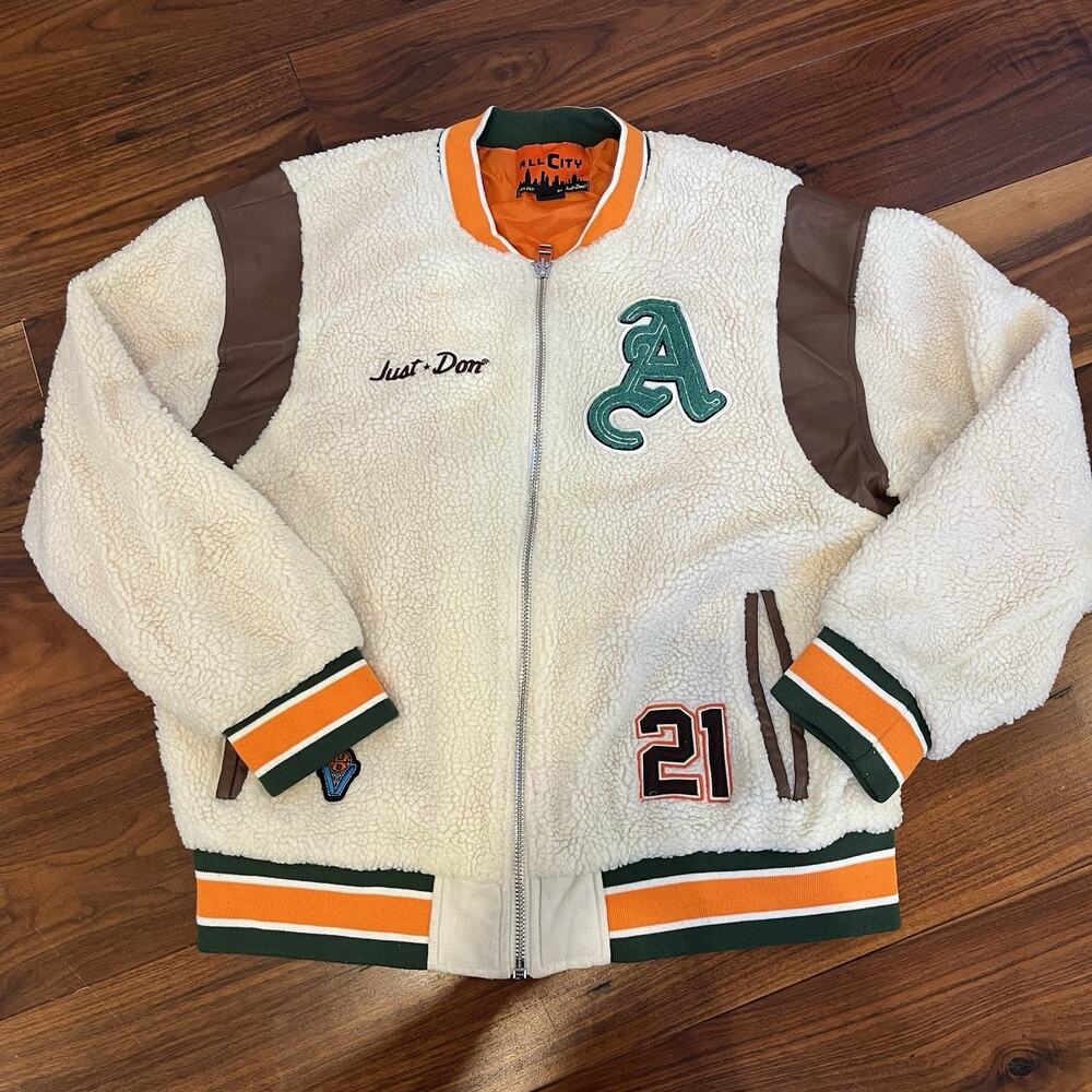 All City Just Don Varsity Sherpa Full Zip Jacket Coat Size L